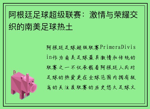 阿根廷足球超级联赛：激情与荣耀交织的南美足球热土