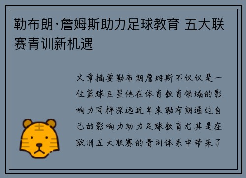 勒布朗·詹姆斯助力足球教育 五大联赛青训新机遇